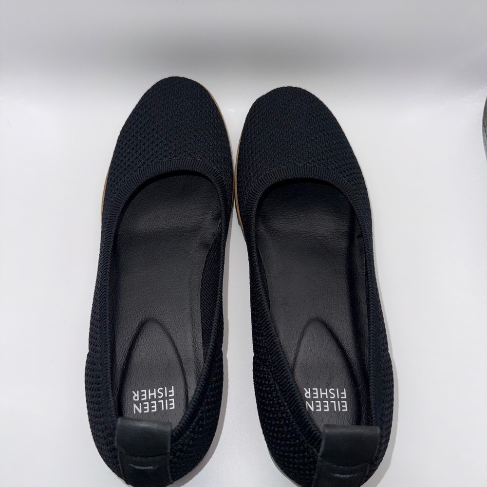 Eileen Fisher Black Knit Ballet Flats Womens 9 Slip On Quiet Luxury Office Work - Picture 5 of 11